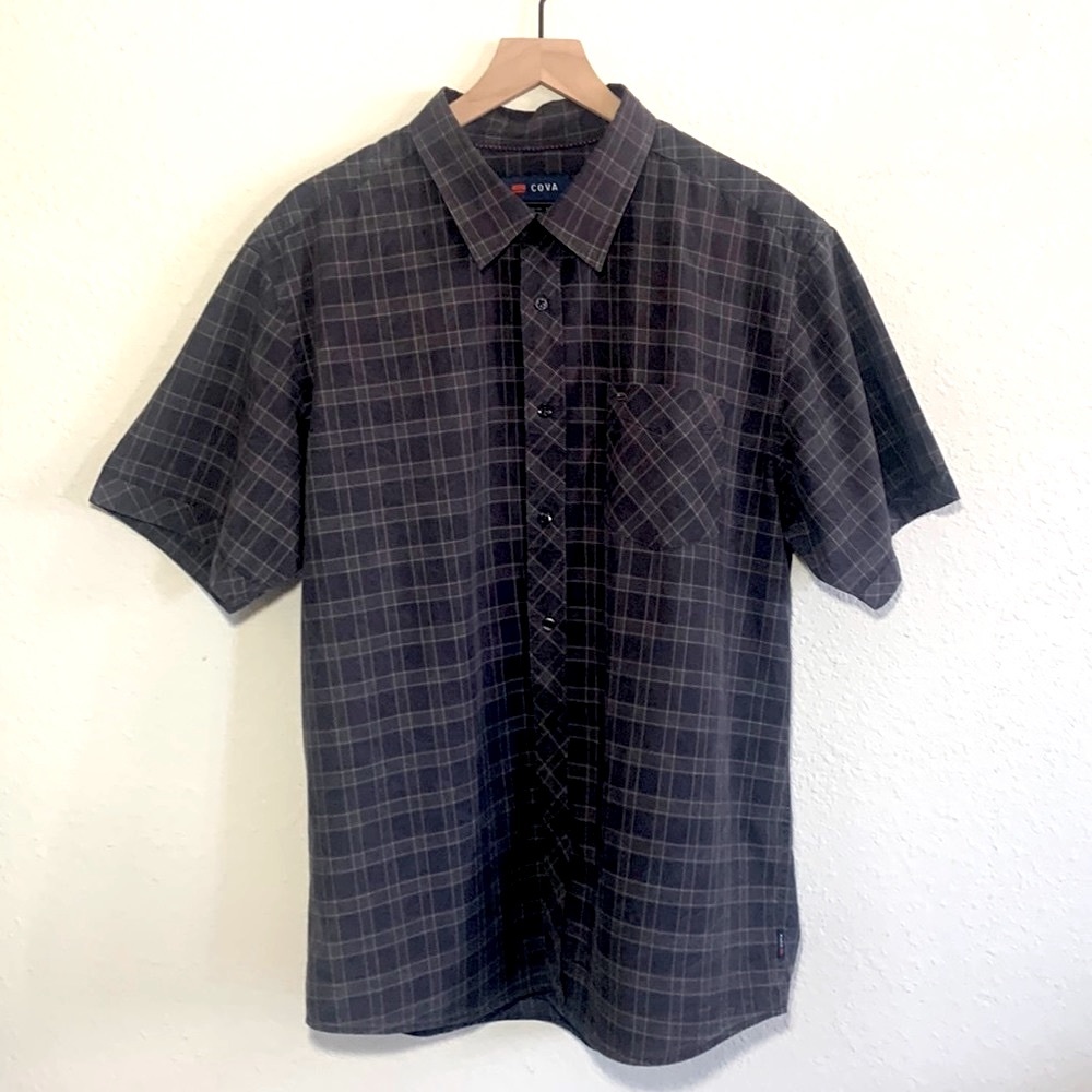 Cova Men's XL Plaid Short Sleeve Button Down Shirt Gray Black